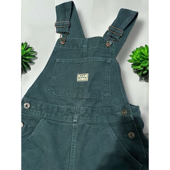 Hey Gang Knee Patch Overalls Dark Green Size 00 - Picture 2 of 9